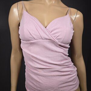 Y2K Pastel Pink Mesh Tank Top Size M Fairy Mcbling Coquette Sleeveless V Neck